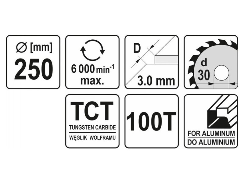 YATO Lamă de ferăstrău pentru aluminiu 250 x 30 x 2,2 mm / 100T