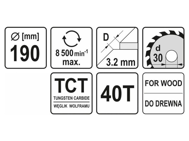 YATO Lamă de ferăstrău pentru lemn 190 x 30 x 3,2 mm / 40T