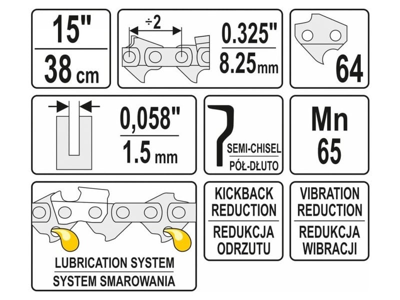 YATO Lanț drujbă 15" 0,325" 1,5 mm 64 sts