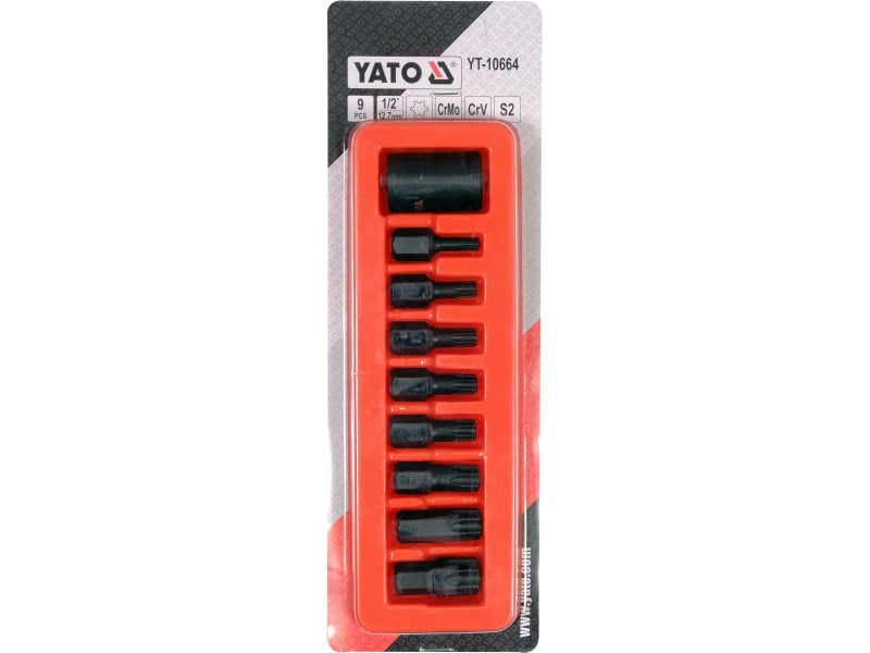 YATO Machine torx bit set 9 piese 1/2" T30-T70 cu adaptor soclu - 2 | YEO