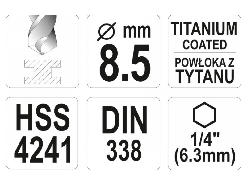 YATO Mașină de găurit 8,5 x 117/75 mm Suport de bit HSS-TiN - 2 | YEO