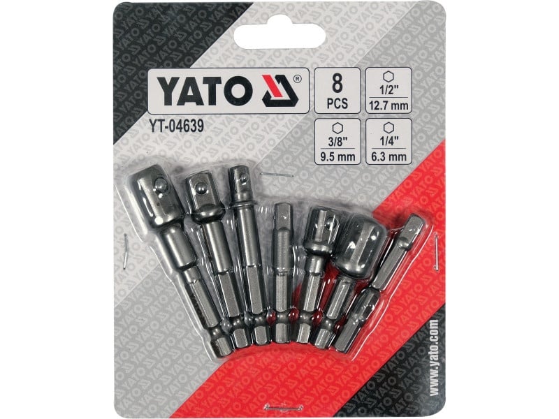 YATO Set adaptor 8 piese 1/4" Hex -> 1/4", 3/8", 1/2" pătrat CrV