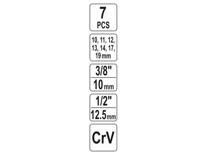 YATO Set de prize deschise 7 piese 3/8", 1/2" CrV