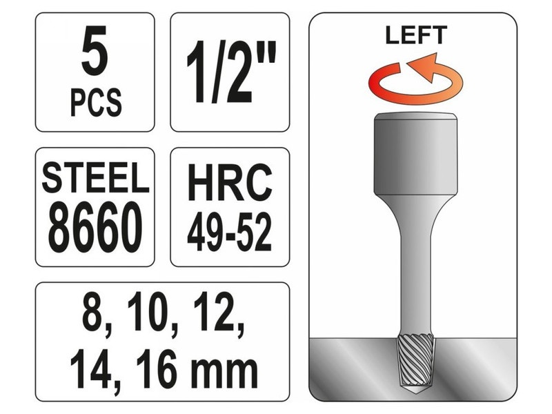 YATO Set de șurubelnițe de îndepărtare 5 piese 1/2"