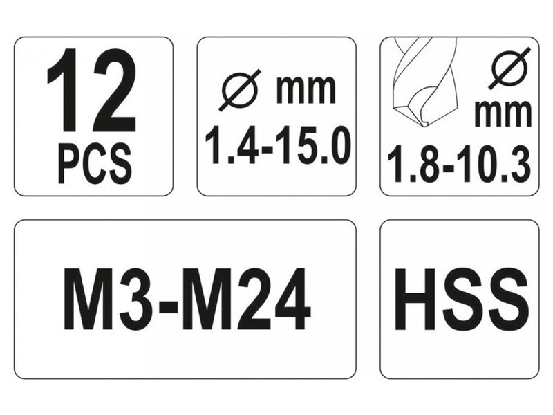 YATO Set de șurubelnițe și burghie 12 piese M3-M24 - 4 | YEO