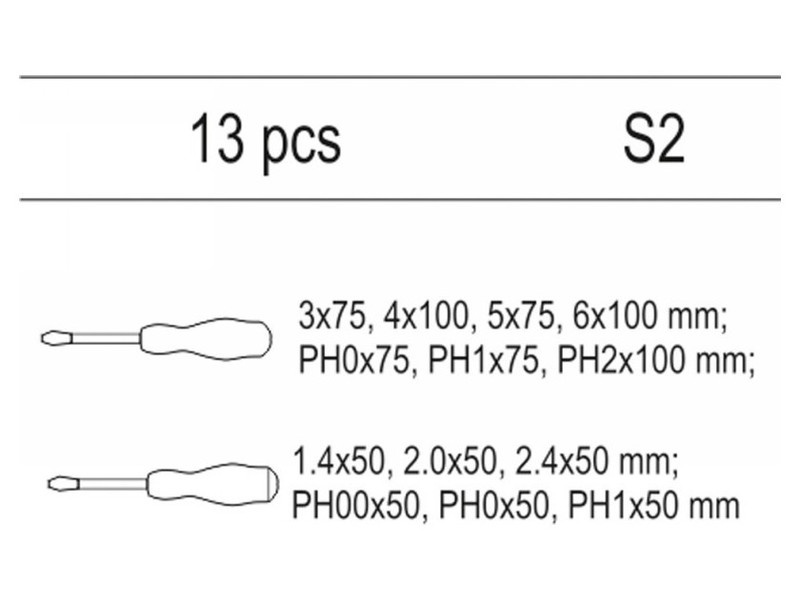 YATO Set șurubelnițe 13 piese S2 (inserție sertar)