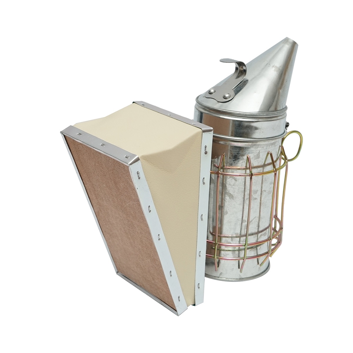 Afumator albine din otel galvanizat cu cilindru scut termic si burduf din piele 190mm, Cod: DISKR09 - 2 | YEO