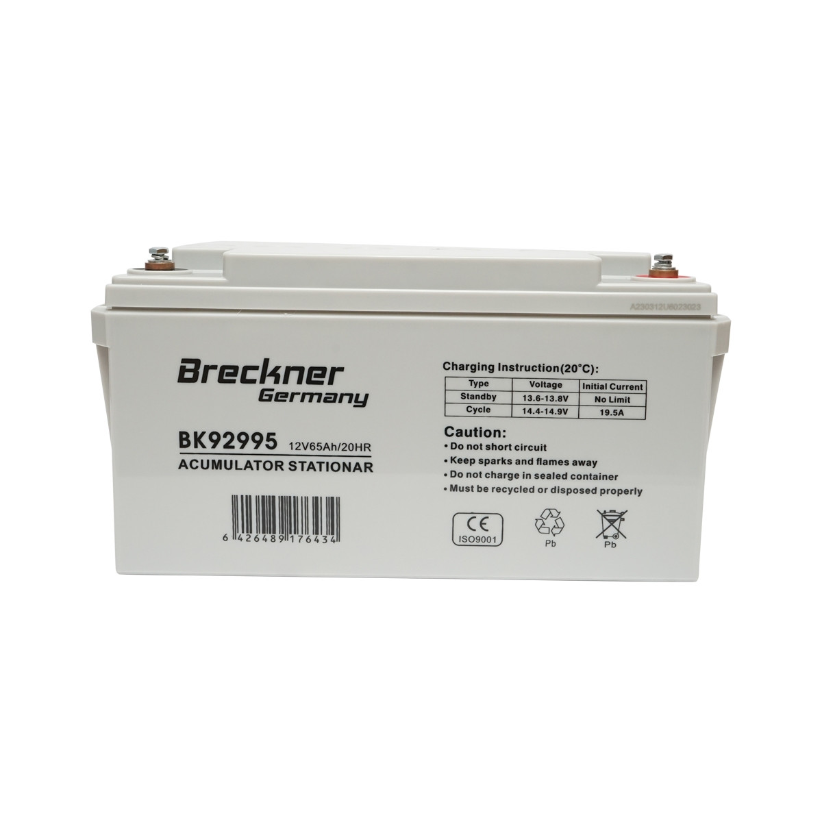 Baterie sistem solar fotovoltaic 12V 65Ah 20HR 365x179x210mm SL12-65, Cod: BK92995, Brand: BRECKNER GERMANY