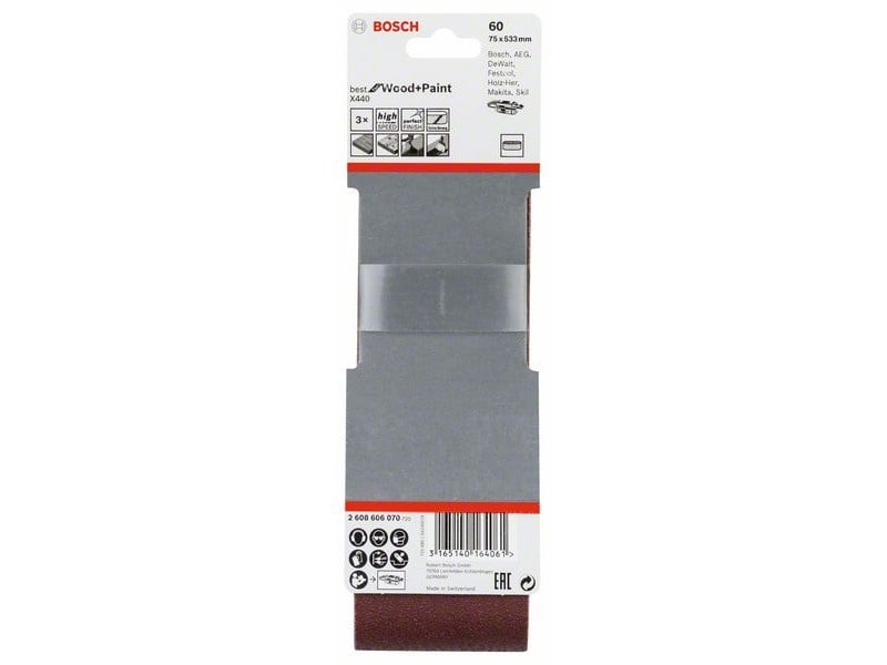 BOSCH Bandă de șlefuit 75 x 533 mm / P60 (3 bucăți)