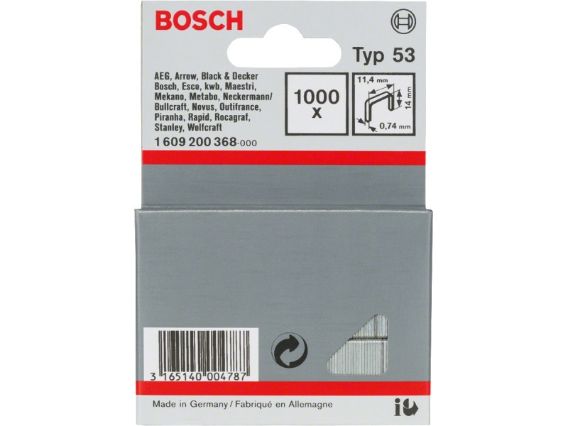 BOSCH Capse 14 x 11,4 x 0,74 mm pentru capsator HT14 (1000 bucăți)