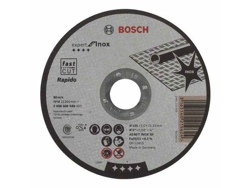 BOSCH Disc de tăiat pentru metal 125 x 1,0 x 22,2 mm drept Expert pentru Inox - Rapido