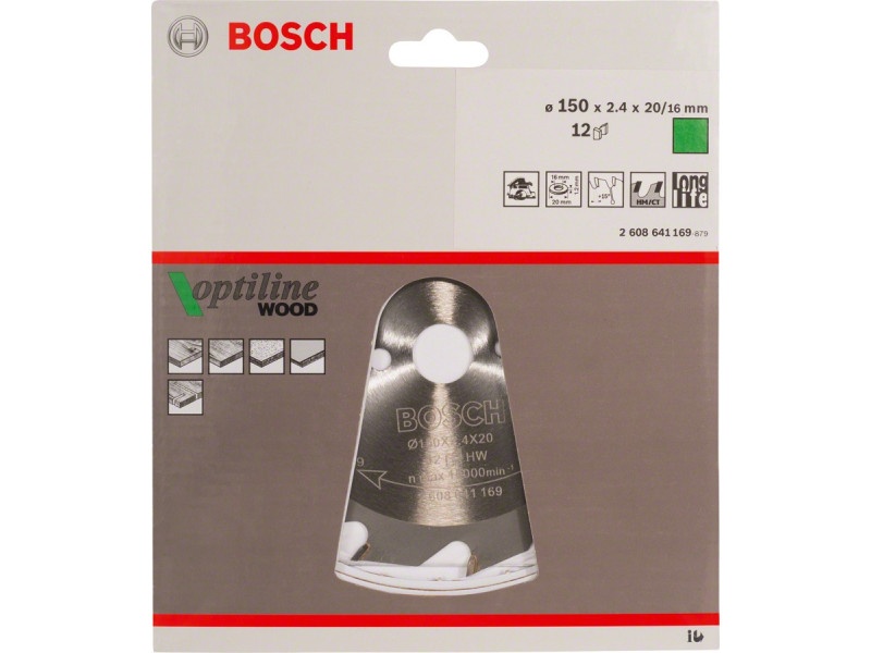 BOSCH Lamă de ferăstrău pentru lemn 150 x 20/16 x 2,4 mm / 12T Optiline Wood ATB - 1 | YEO