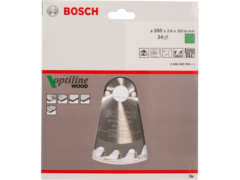 BOSCH Lamă de ferăstrău pentru lemn 160 x 20/16 x 2,6 mm / 24T Optiline Wood ATB - 1 | YEO