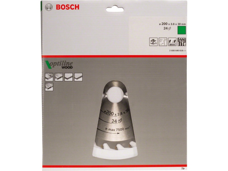 BOSCH Lamă de ferăstrău pentru lemn 200 x 30 x 2,8 mm / 24T Optiline Wood ATB - 1 | YEO