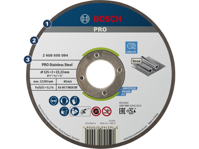 BOSCH PRO Disc de tăiere inox 125 x 2,0 x 22,2 mm AS 46 T INOX BF (oSa) - 1 | YEO