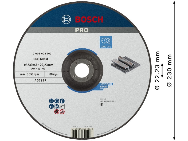 BOSCH PRO Disc de tăiere pentru metal 230 x 3,0 x 22,2 mm conic A 30 S BF - 1 | YEO