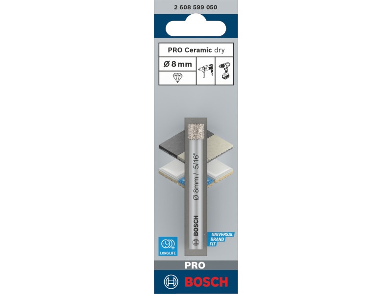 BOSCH PRO Foreză diamantată uscată 8 x 66 mm cu mâner cilindric - 1 | YEO