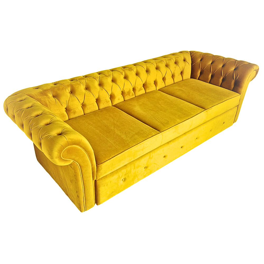 Canapea Extensibila Chesterfield, 250x100x75cm, 3 locuri, Velutto 08 Mustard, Glasspandoor