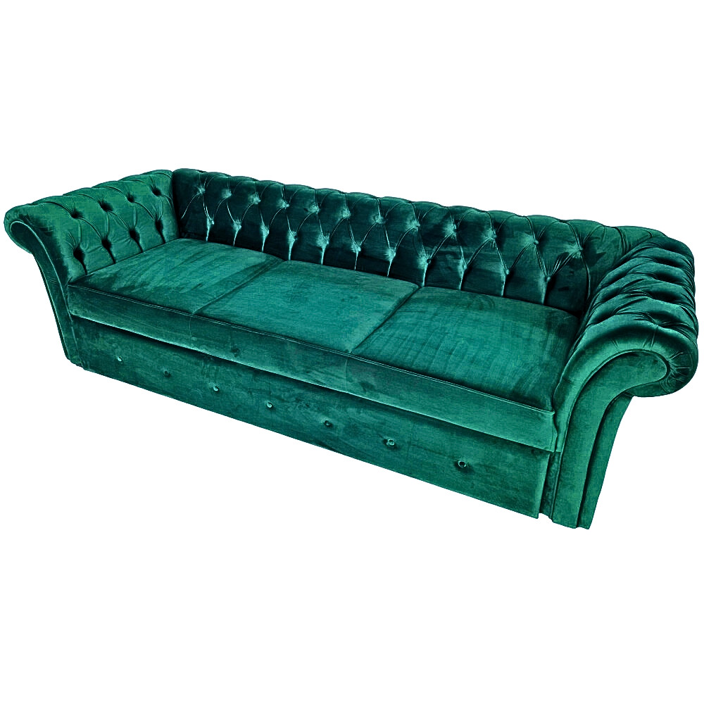 Canapea Extensibila Chesterfield, 250x100x75cm, 3 locuri, Velutto 12 Azur, Glasspandoor - 2 | YEO