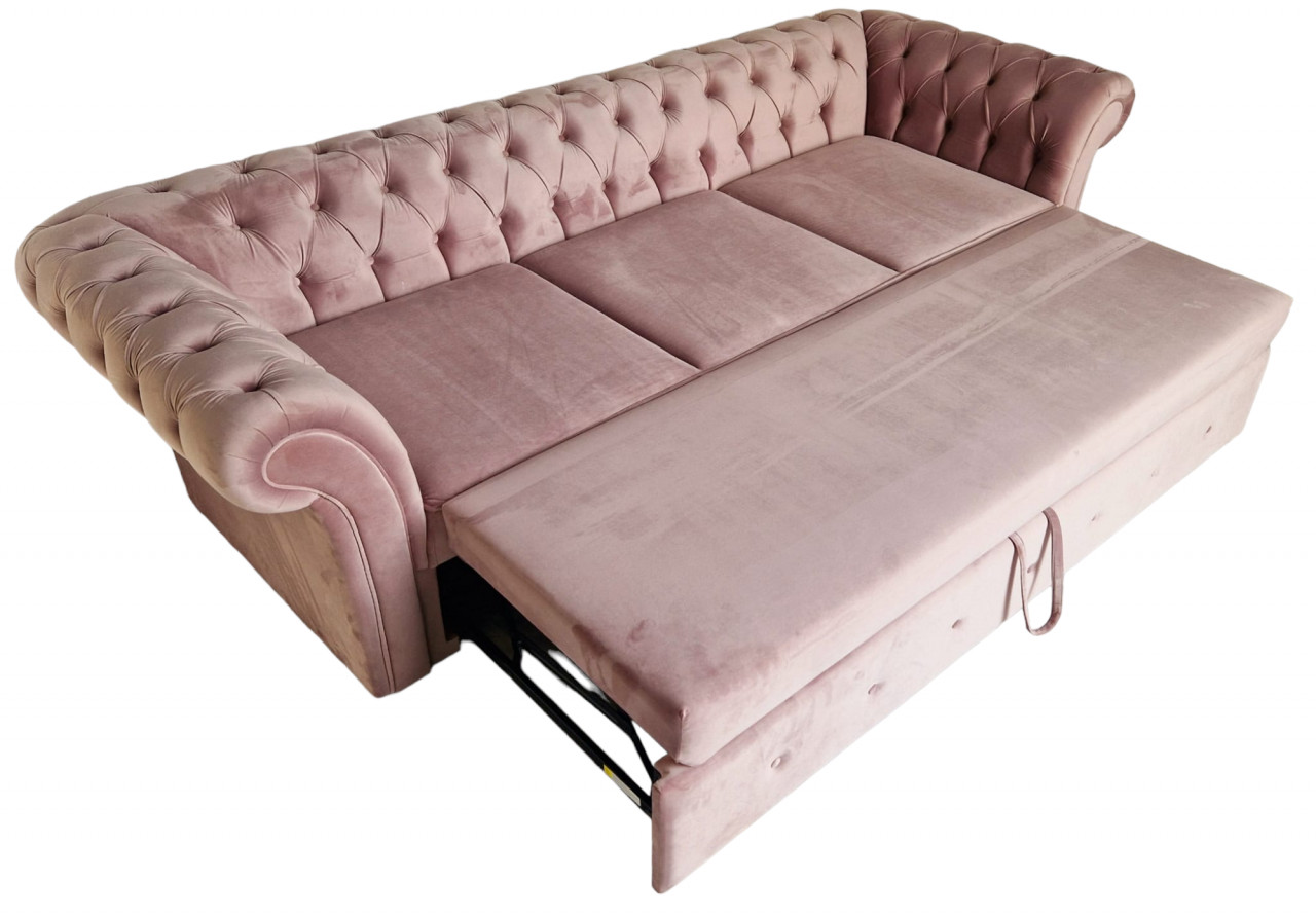 Canapea Extensibila Chesterfield, 250x100x75cm, 3 locuri, Velutto 14 Flamingo, Glasspandoor - 3 | YEO