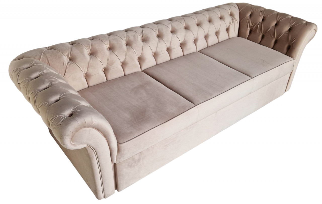 Canapea Extensibila Chesterfield, 250x100x75cm, 3 locuri, Velutto 2 Beige, Glasspandoor - 3 | YEO