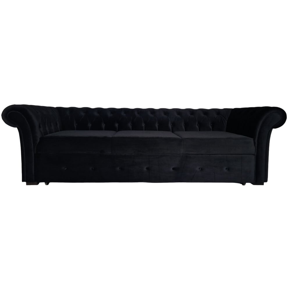 Canapea Extensibila Chesterfield, 250x100x75cm, 3 locuri, Velutto 20 Black, Glasspandoor - 2 | YEO