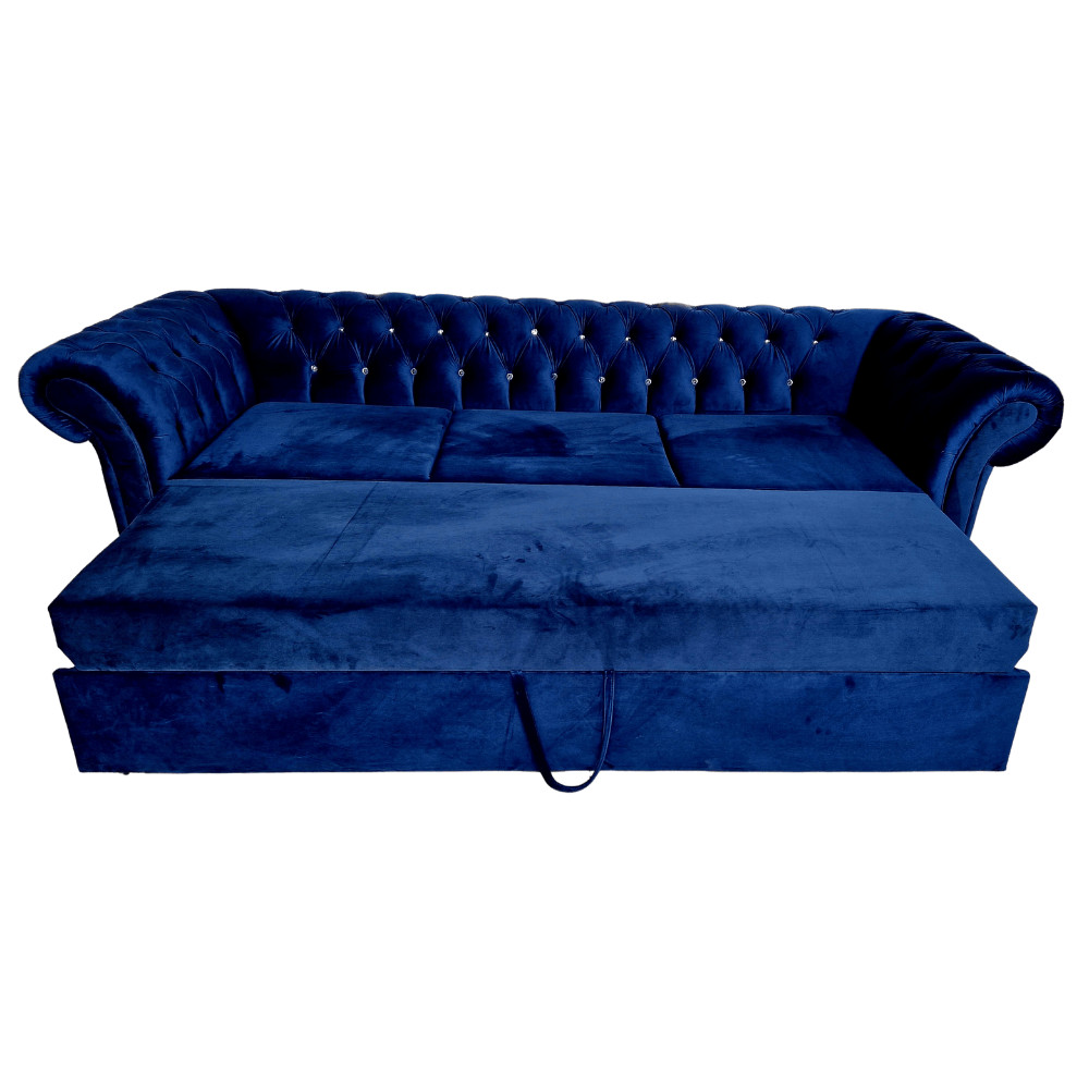 Canapea Extensibila Chesterfield, 250x100x75cm, 3 locuri, Velutto 25 Navy, Glasspandoor - 3 | YEO