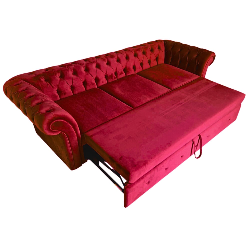 Canapea Extensibila Chesterfield, 250x100x75cm, 3 locuri, Velutto 32 Chianti, Glasspandoor - 1 | YEO