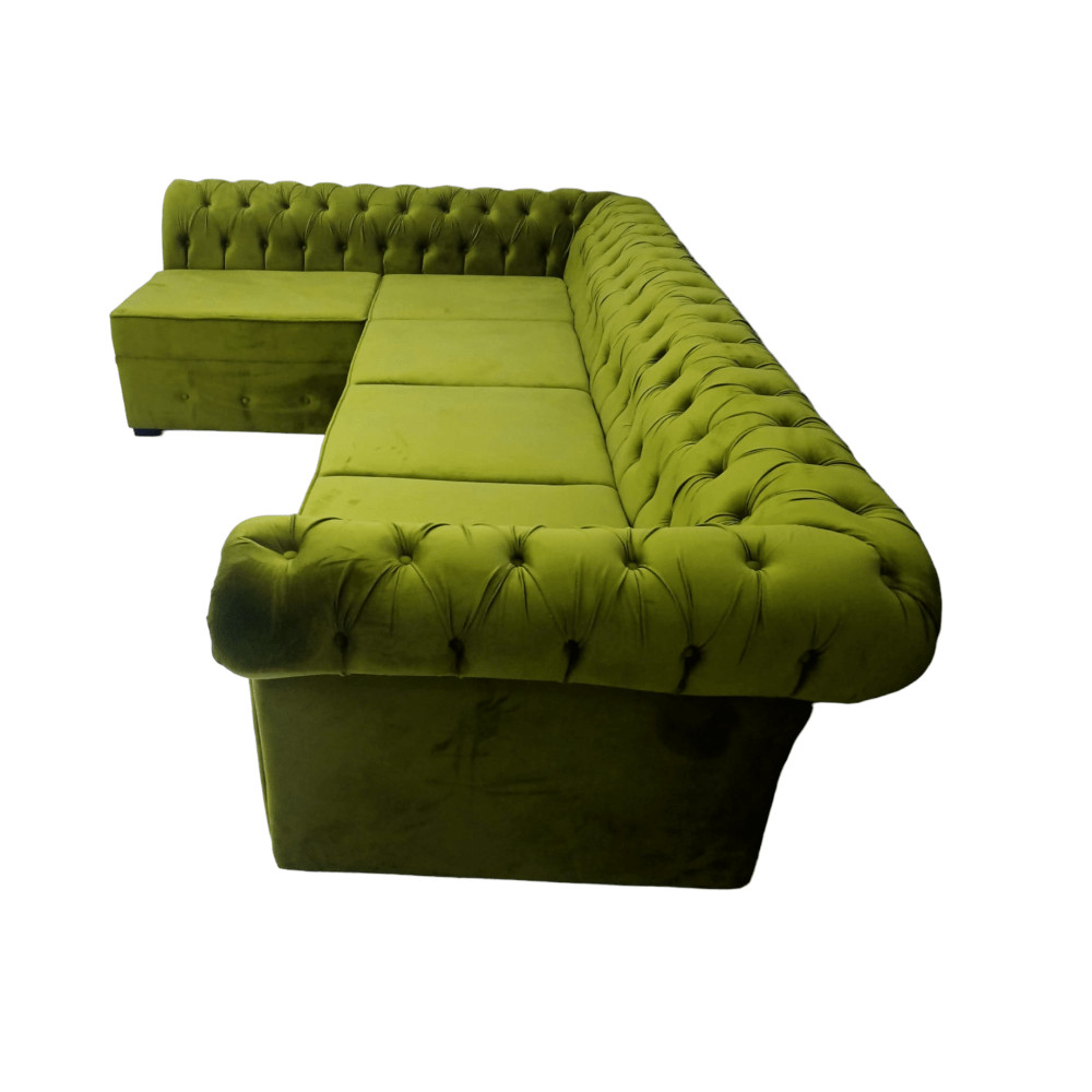 Colțar Extensibil Chesterfield, 300x195x75cm, 6 locuri, Velutto 9 Olive , în formă de 