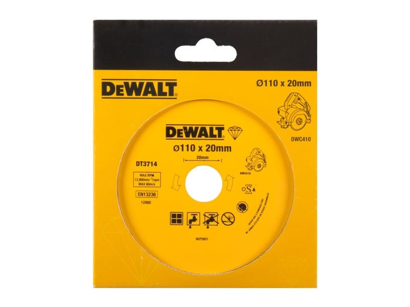 DEWALT Disc diamantat de tăiere pentru gresie umed/uscat 110 x 20 mm continuu