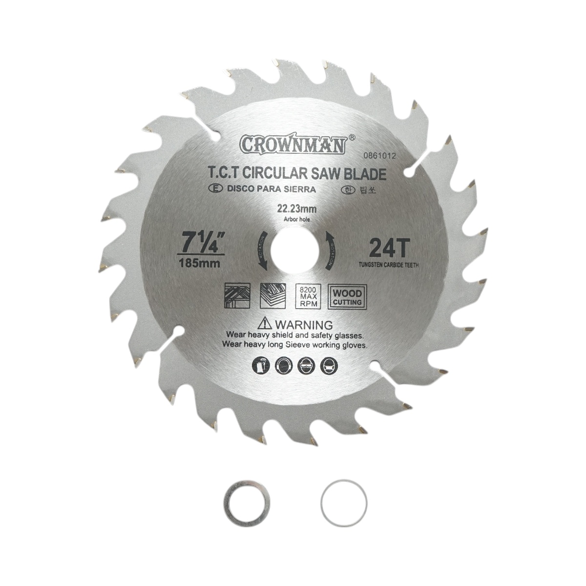 Disc circular vidia pentru lemn 185x22.23mm, viteza max. 8200rpm, 24 dinti , Cod: DISPT30 , Marca: CROWNMAN