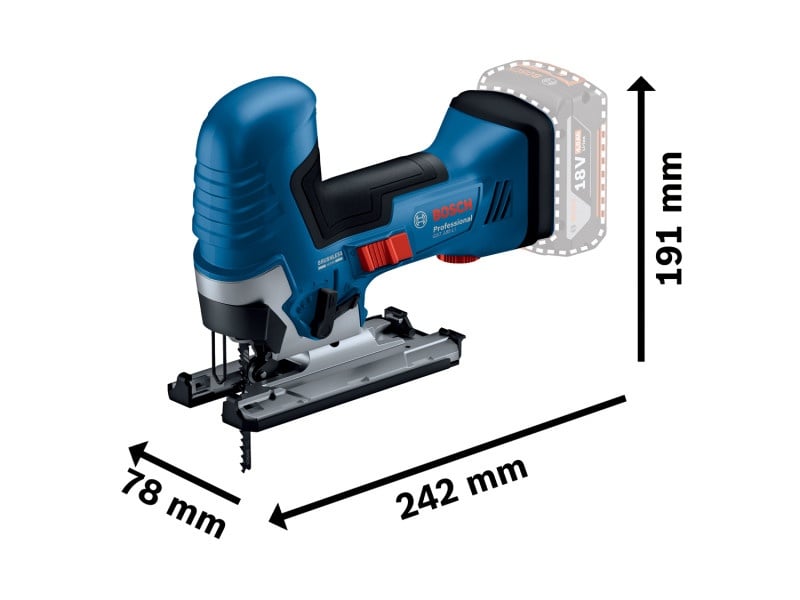 Ferăstrău de derulare fără fir BOSCH GST 185-LI cu mânere, în cutie (2 baterii de 4,0 Ah + încărcător rapid)