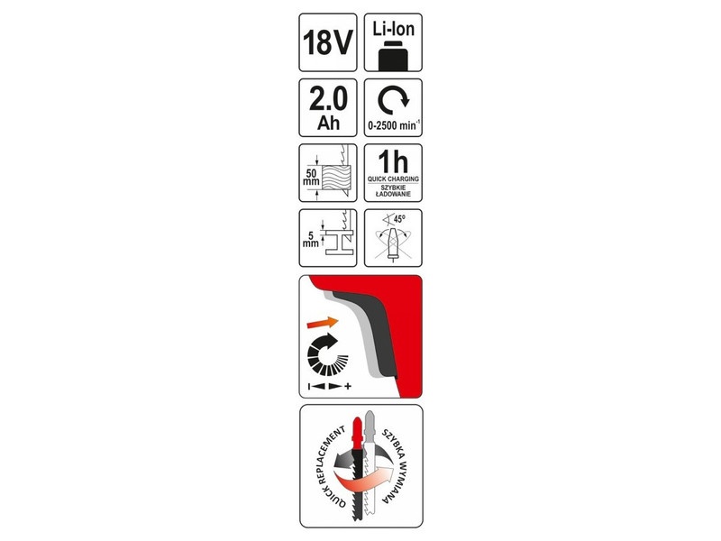 Ferăstrău de derulare fără fir YATO 18 V Li-Ion (1 x baterie 2,0 Ah + încărcător) - 3 | YEO