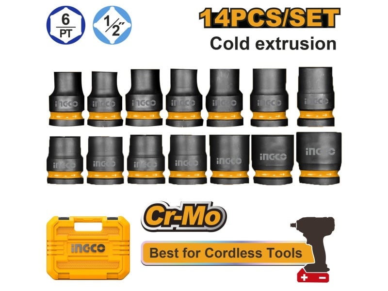 INGCO Set de prize pentru mașini 14 piese 1/2" 10-27 mm CrMo