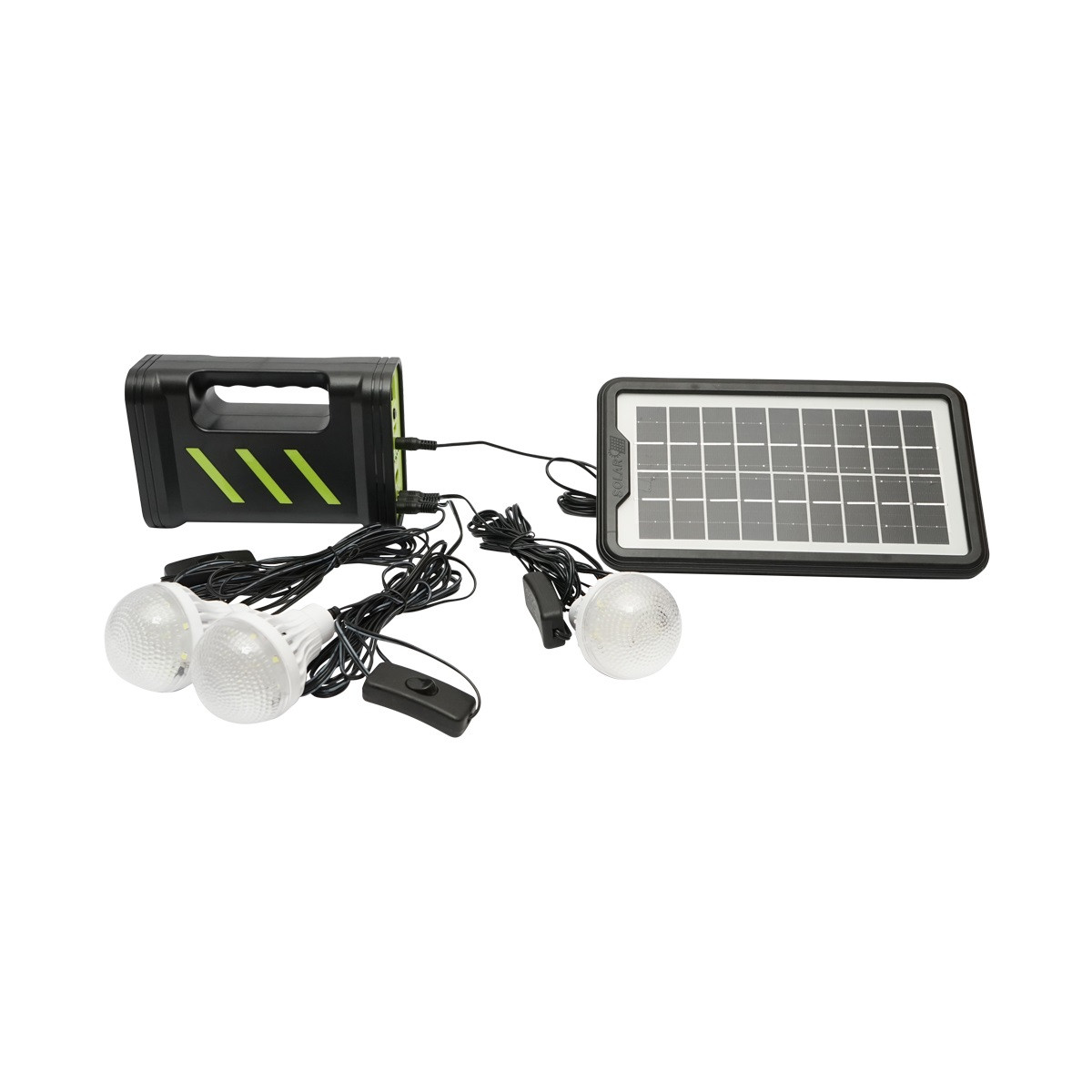 Kit iluminat portabil, LED, cu 3 becuri/proiector, panou solar si baterie, 6V, 4.5Ah, pentru pescuit, camping, GD-12, Cod: DISLK17, Gdplus