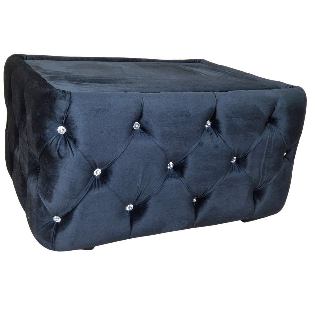 Masuta Chesterfield, 80x60x30cm, Velutto 20 Black, Glasspandoor