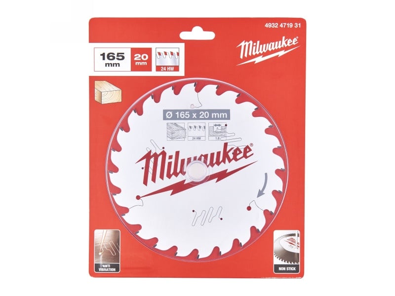 MILWAUKEE Lamă de ferăstrău pentru lemn 165 x 20 x 1,6 mm / 24T ATB - 1 | YEO