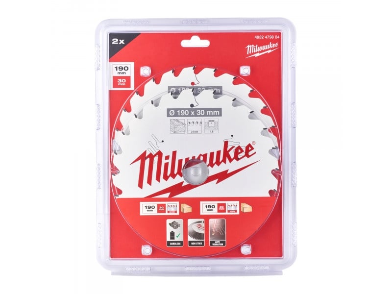 MILWAUKEE Lamă de ferăstrău pentru lemn 190 x 30 x 1,6 mm / 24T (2 buc)