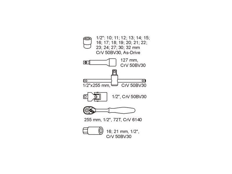 Set de mufe YATO 24 piese 1/2" 10-32 mm CrV (inserție în sertar) - 2 | YEO