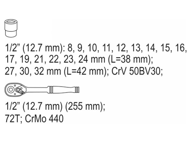 Set de prize YATO 19 piese 1/2" 8-32 mm CrV - 2 | YEO