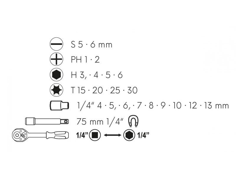 Set de vârfuri și mufe 23 piese 1/4" magnetic CrV - 1 | YEO