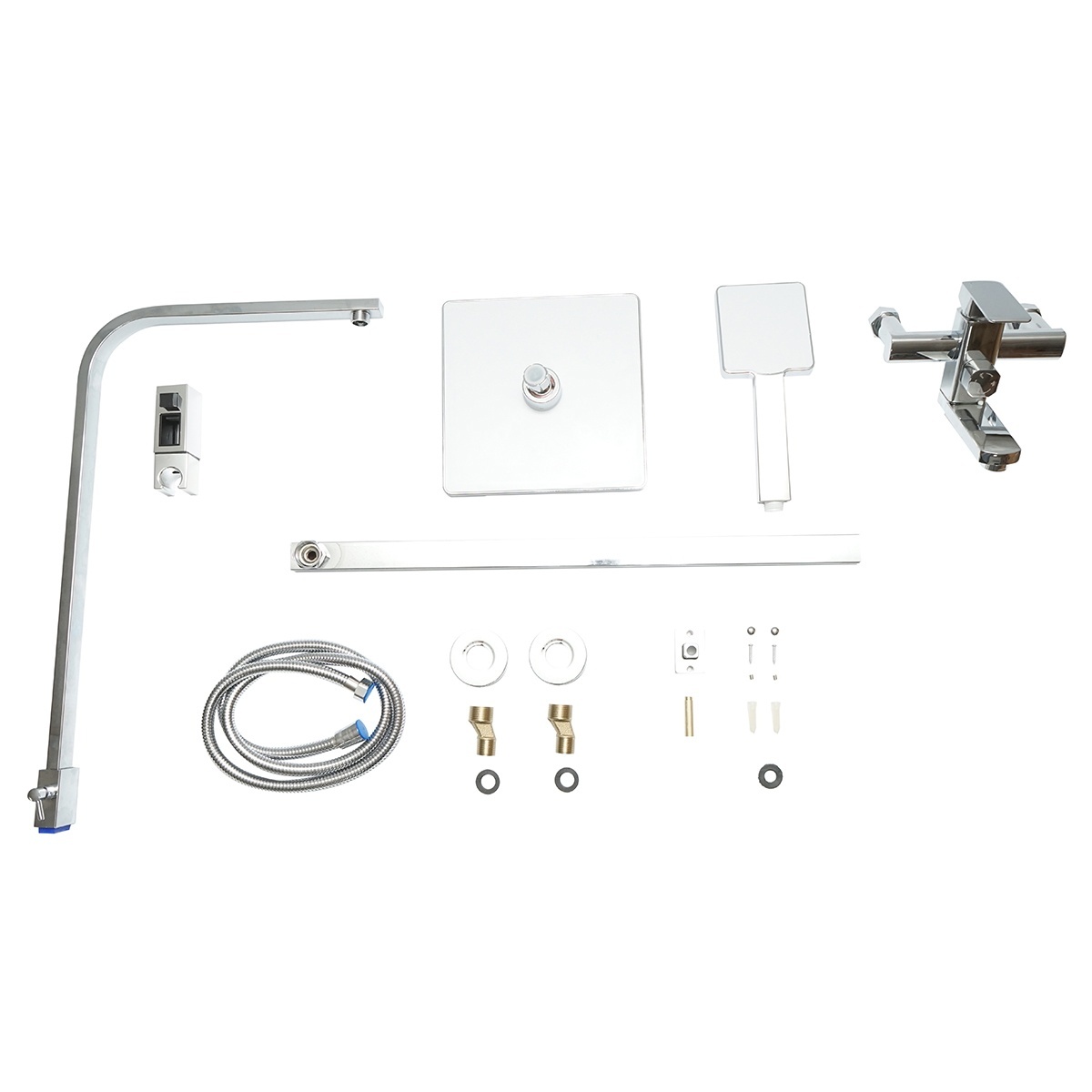Set dus multifunctional de perete cu dus de mana, pipa cada, dus dreptunghiular, cartus ceramic, crom lucios, Cod: DISSY40 - 1 | YEO