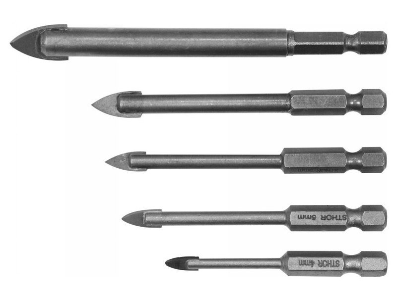 STHOR Set de burghie pentru sticlă și gresie 5 piese (4, 5, 6, 8, 10 mm)