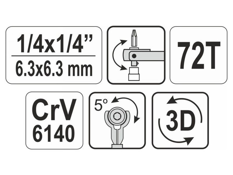 Șurubelniță cu clichet YATO 1/4" 72T 115 mm cu cap pivotant CrV