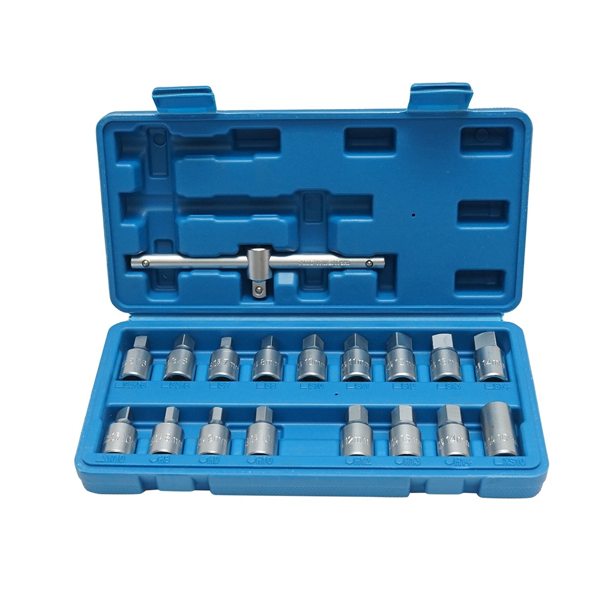 Trusa chei tubulare hexagonale 8-14mm, cap patrat 7-14mm, patrat 3/8 inch 18 piese, Cod: DISTT02