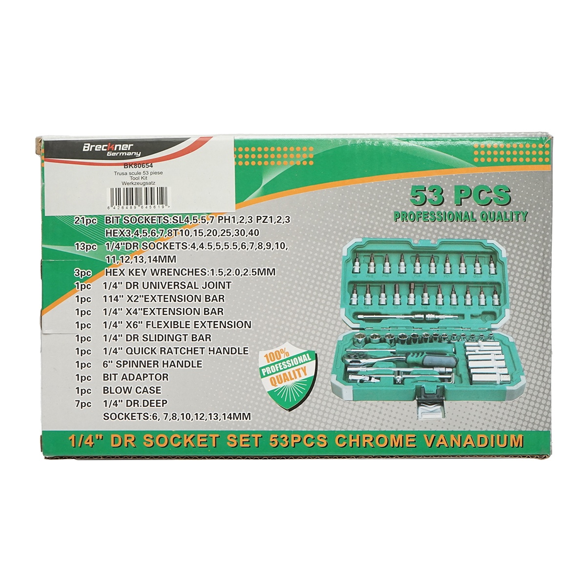 Tusa chei tubulare lungi, biti, hex, torx cu clichet 53 piese , Cod: BK80654, Brand: BRECKNER GERMANY - 1 | YEO