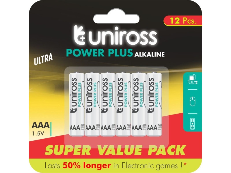 UNIROSS VALUE AAA/micro baterii alcaline de lungă durată 1,5 V (12 buc)