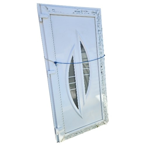 Usa, PVC & termopan, 100x200cm, alba, stanga, Kirchberger, 7cm, 6 camere, panel decorativ (rama profilului este sparta intr-un punct)