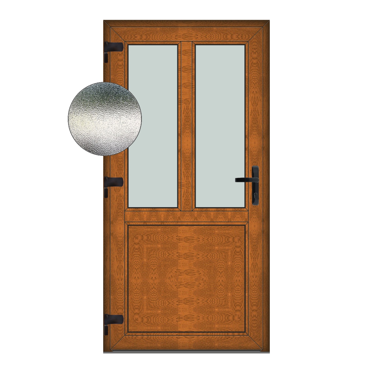 Usa T-Model, PVC & termopan, 110x180cm, maro, stejar auriu, stanga, Klass, 7cm, 6 camere, sticla mata nisip alb