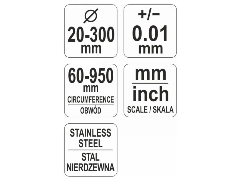 YATO Bandă de măsurare de precizie (+-0,01 mm), diametru 30-300 mm, dimensiune rotundă 60-950 mm inox